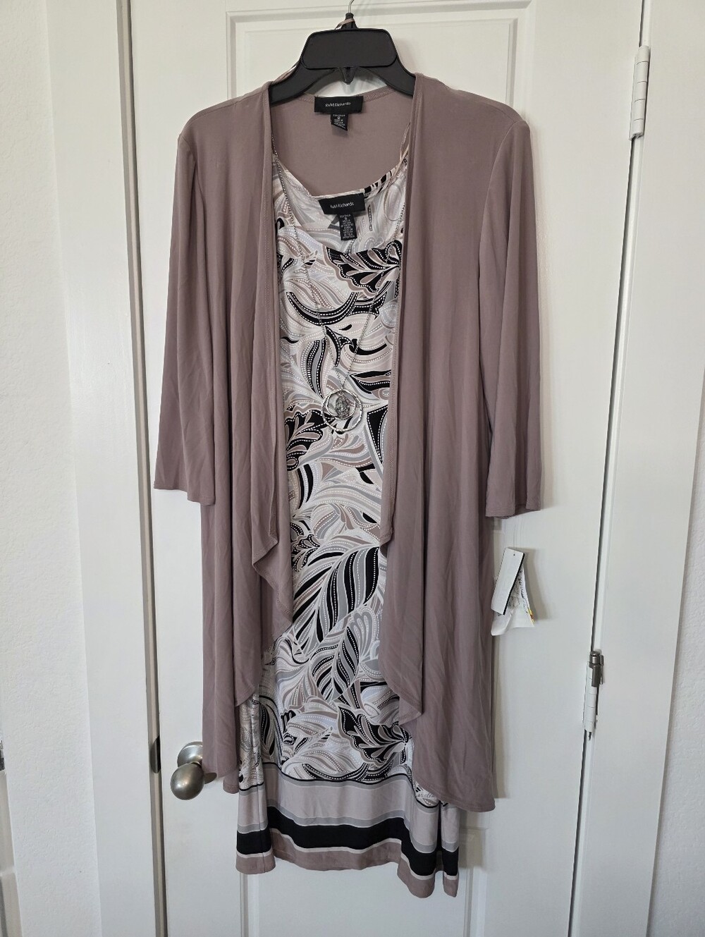 NWT R&M Richards 2 Piece Jacket Dress Set Size 8 Mocha Neutral Paisley Career - Picture 3 of 12